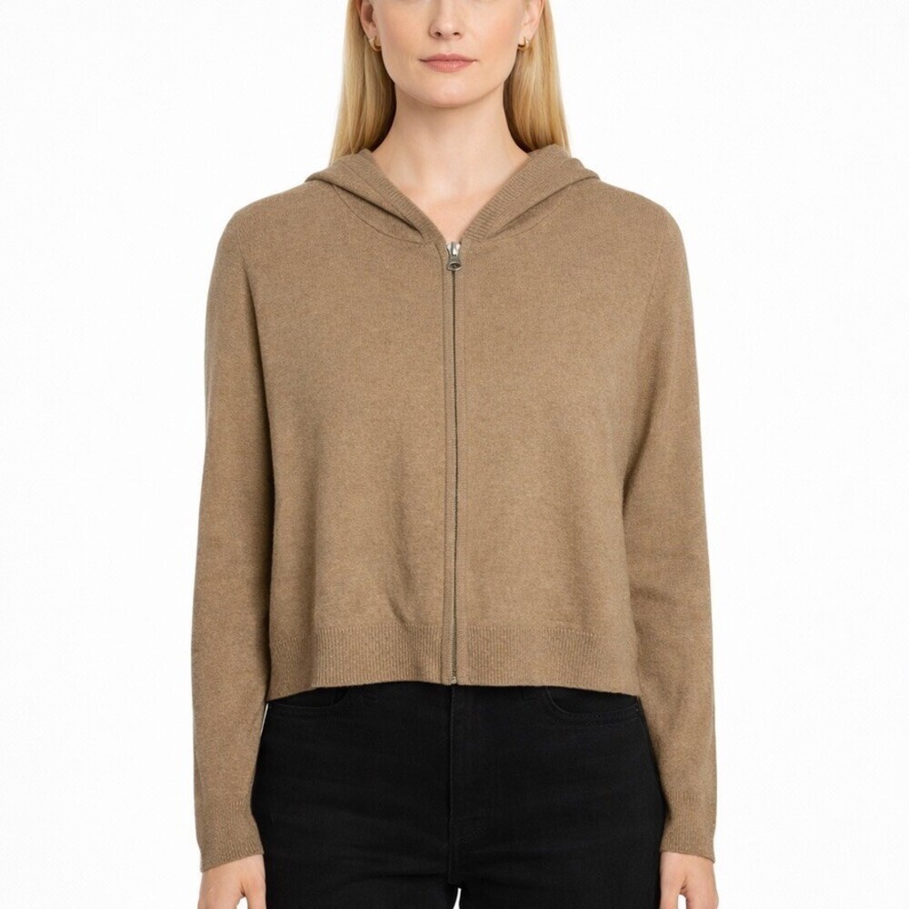 SABLYN Womens 100% Cashmere Hoodie Sweater XS zip front camel tan